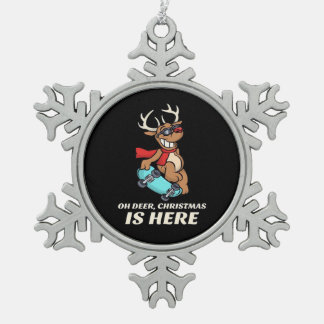 Ornement Flocon De Neige Oh Deer Christmas Is Here Skateboarding Deer Graph