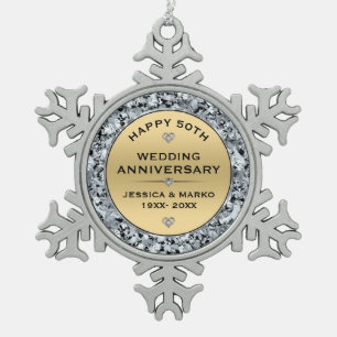 Ornement Flocon De Neige Or & diamants blancs 50e anniversaire du mariage