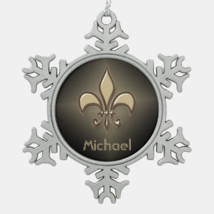 Ornement Flocon De Neige Or noir rayonnant Fleur de lis