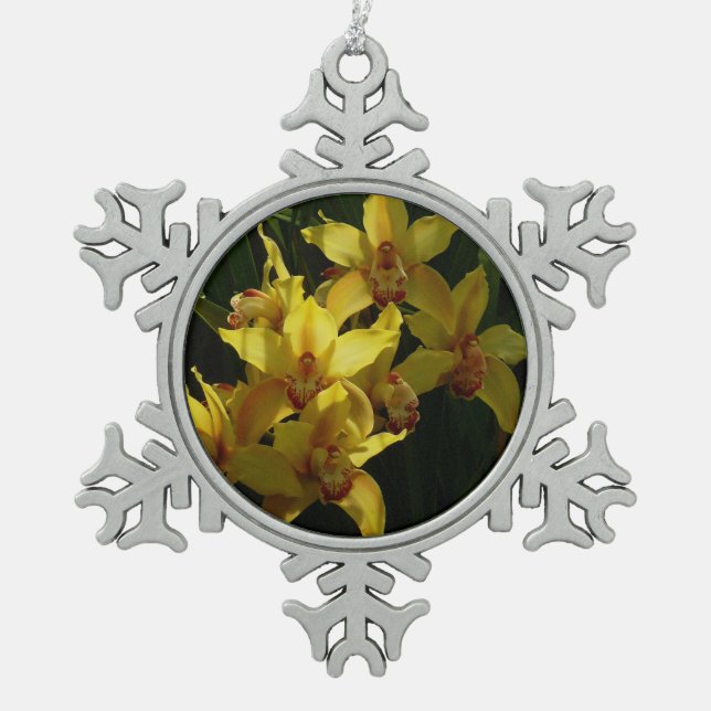 Ornement Flocon De Neige Orchidées Jaunes Sunlit Floral (Devant)