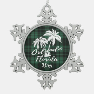 Ornement Flocon De Neige Orlando Beach Floride Palm Green Plaid
