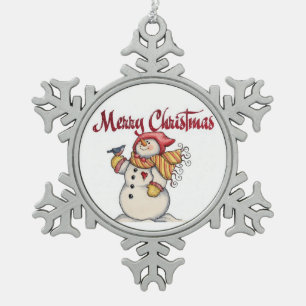 Ornement Flocon De Neige Ornement de Noël Snowman Pewer Snowflake