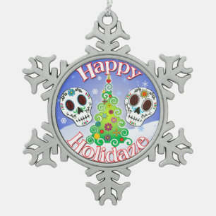 Ornement Flocon De Neige Ornement heureux de crâne de sucre de Holidaze