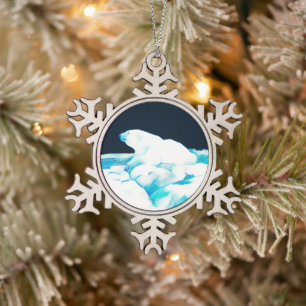 Ornement Flocon De Neige Ours Polaire Sur Glace