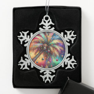 Ornement Flocon De Neige Palmier de Noël Whimsical Tropical Beach Vivid