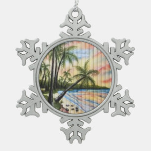 ORNEMENT FLOCON DE NEIGE PALMIERS TROPICAUX AVEUGLES DE PLAGE