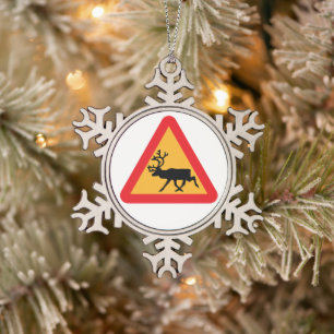 Ornement Flocon De Neige Panneau de signalisation suédois Caution Reindeer