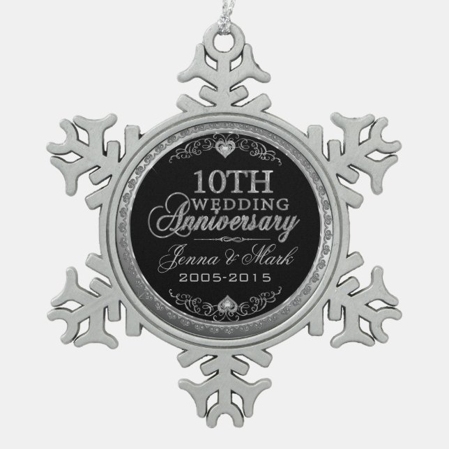 Ornement Flocon De Neige Parties scintillant d'argent 10e anniversaire Mari (Devant)