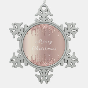 Ornement Flocon De Neige Parties scintillant rose or Blush Drives Ornament 