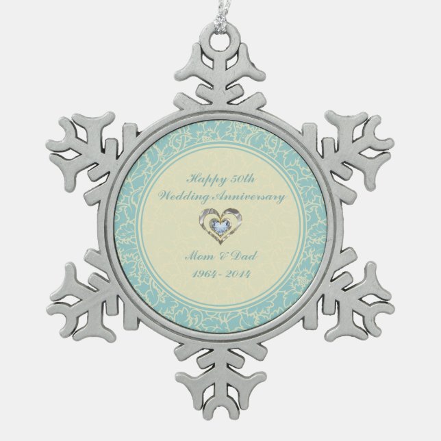 Ornement Flocon De Neige Pastel Bleu Et Beige Floral Damas (Devant)