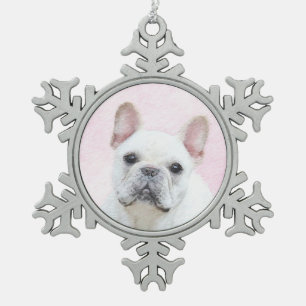 Ornement Flocon De Neige Peinture française de Bulldog (Crème/Blanc) - Ar