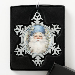 Ornement Flocon De Neige Père Noël bleu et blanc