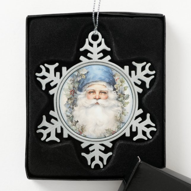 Ornement Flocon De Neige Père Noël bleu et blanc (Boîte)