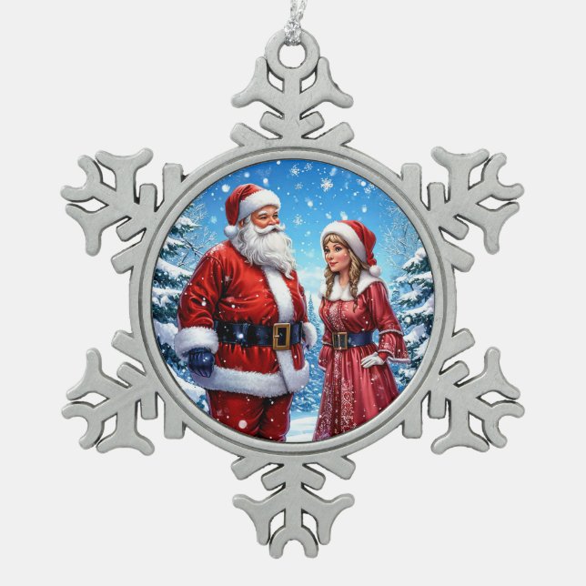 Ornement Flocon De Neige Père Noël Festif et Mme Claus (Devant)