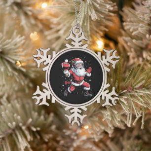 Ornement Flocon De Neige Père Noël Jouant au football américain Noël