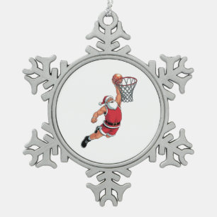 Ornement Flocon De Neige Père Noël Jouer au basket-ball Noël Amateurs de sp