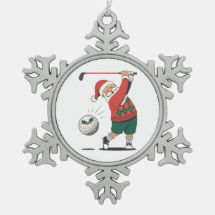 Ornement Flocon De Neige Père Noël Jouer Golf Joueur de Noël