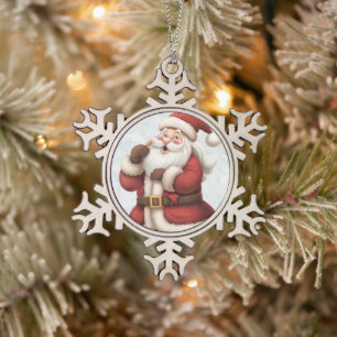 Ornement Flocon De Neige Père Noël ravi