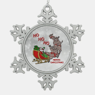 Ornement Flocon De Neige Père Noël Sleigh HoHoHo Joyeux ornement de Noël