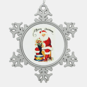 Ornement Flocon De Neige Père Noël vintage avec jouets
