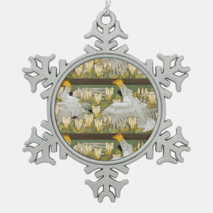 Ornement Flocon De Neige Perroquet Cacatoès Vert Sauge Vintage Art Magnolia