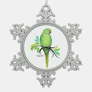 Ornement Flocon De Neige Perroquet vert de Ringneck d'Indien
