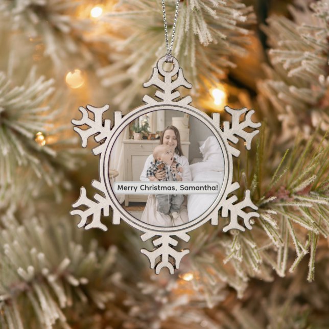 Ornement Flocon De Neige Personalized Pewter Snowflake Photo Christmas  (Arbre)