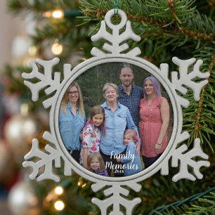 Ornement Flocon De Neige PERSONNALISER Photo de souvenirs de famille argent