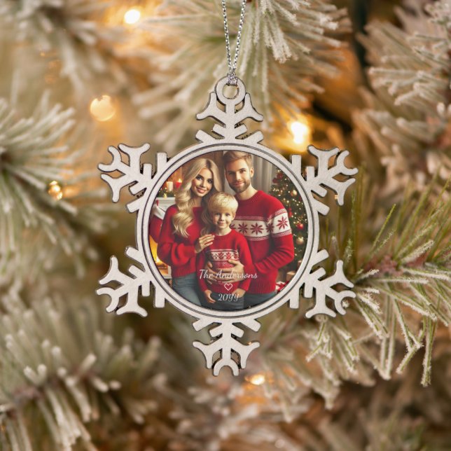 Ornement Flocon De Neige Pesonalized Photo Family (Arbre)