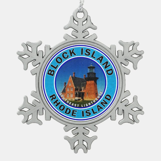 Ornement Flocon De Neige Phare de Block Island Rhode Island Southeast (Devant)