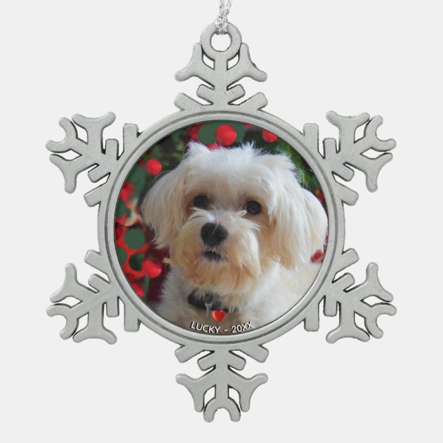 Ornement Flocon De Neige Photo de chien maltais personnalisé (Devant)