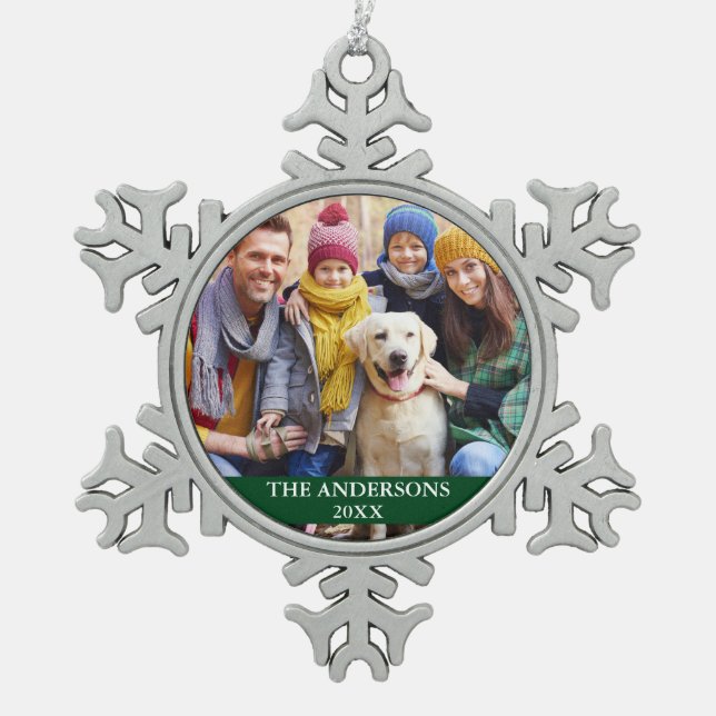 Ornement Flocon De Neige Photo de famille verte (Devant)