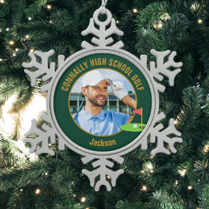 Ornement Flocon De Neige Photo de golfeur Green Gold pour équipe de golf de