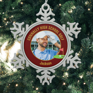 Ornement Flocon De Neige Photo de golfeur Maroon Gold Équipe de golf de lyc