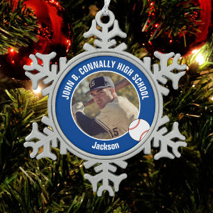Ornement Flocon De Neige Photo de joueur de baseball bleu Esprit du lycée
