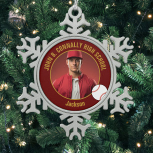 Ornement Flocon De Neige Photo de joueur de baseball Marron Or École second
