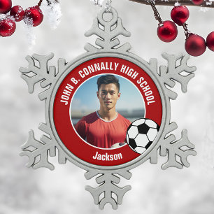 Ornement Flocon De Neige Photo de joueur de football rouge Esprit de lycée