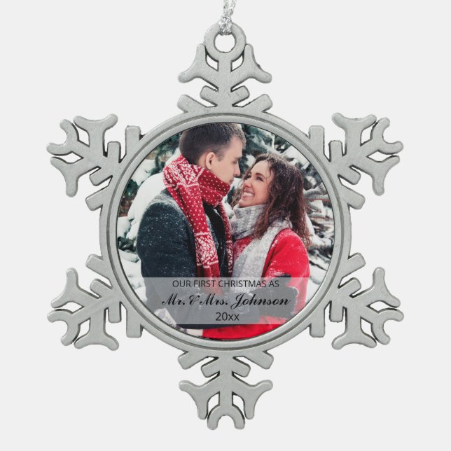 Ornement Flocon De Neige Photo de Noël Marié et Joyeux (Devant)