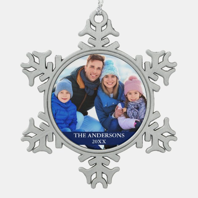 Ornement Flocon De Neige Photo famille bleu (Devant)