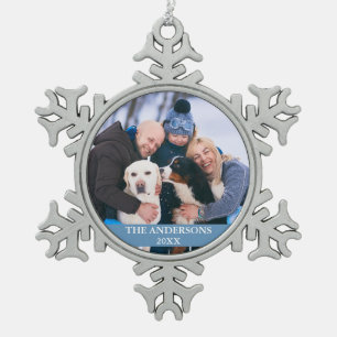 Ornement Flocon De Neige Photo famille bleu clair