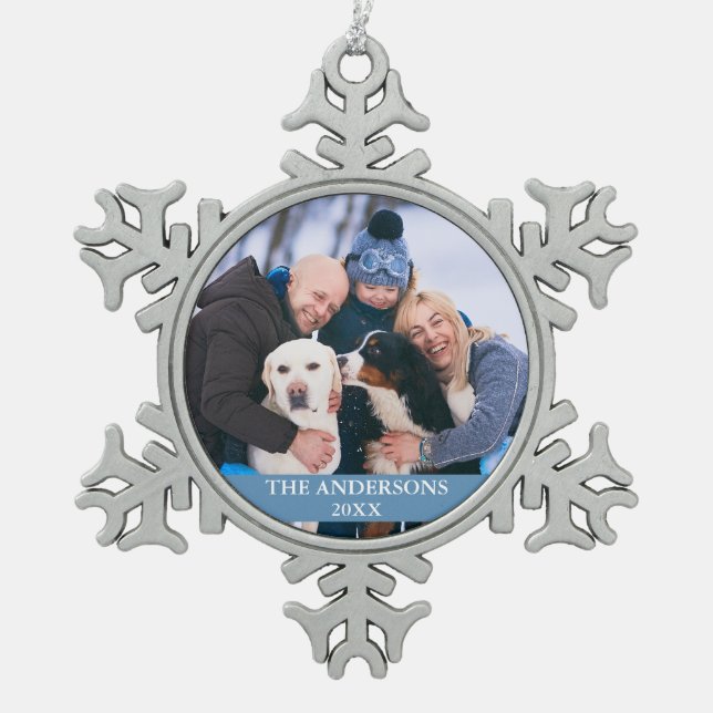 Ornement Flocon De Neige Photo famille bleu clair (Devant)