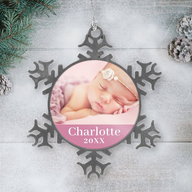 Ornement Flocon De Neige Photo personnalisé de bébé fille rose (Créateur téléchargé)