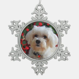 Ornement Flocon De Neige Photo personnalisée de chien maltais