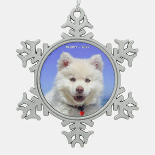 Ornement Flocon De Neige Photo personnalisée de chien Samoyed