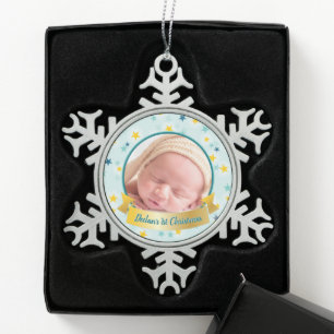 Ornement Flocon De Neige Photo personnalisée Flocon céleste Turquoise