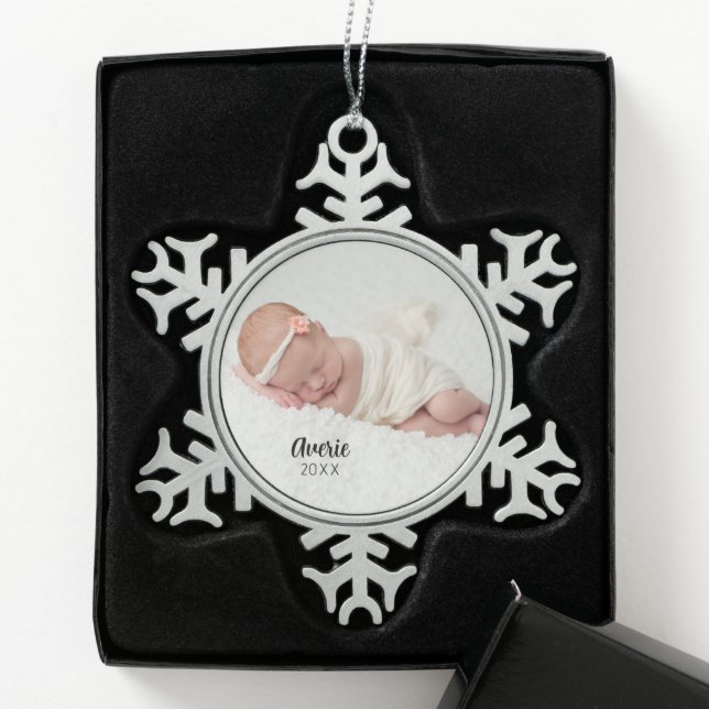 Ornement Flocon De Neige Photo personnalisée pour bébé Keepsaké (Boîte)