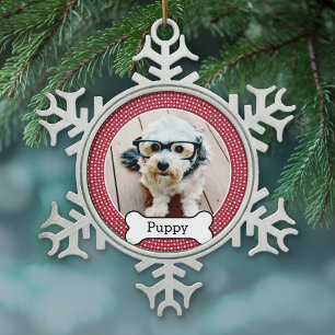 Ornement Flocon De Neige Photo pour animaux de compagnie avec os de chien -