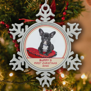 Ornement Flocon De Neige Photographie de Noël de chiot Bulldog personnalisé
