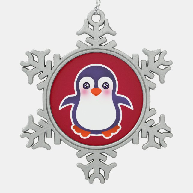 Ornement Flocon De Neige Pingouin Cute Sur L'Illustration Arrière - plan Ro (Devant)