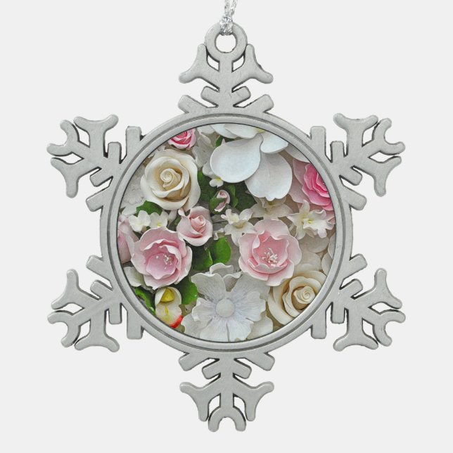Ornement Flocon De Neige Pink and white floral (Devant)